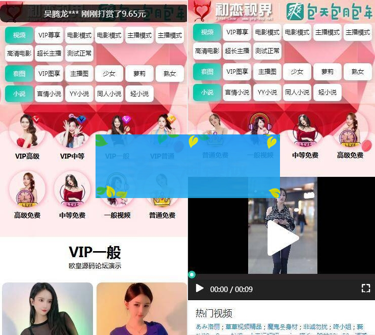 全新开发苹果CMS/引流吸粉视频/-两种播放模式/包天包月包年观看/仿抖音快手直播/广告自动弹窗